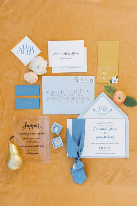 Yellow and Blue Invitations for a Desert Oasis Wedding 