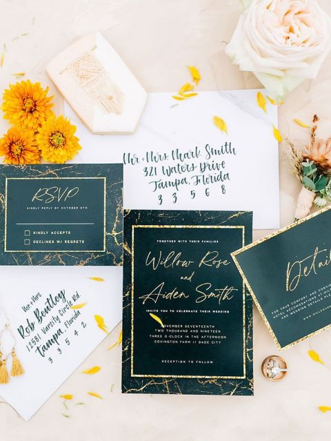 Black and Gold Invitations for an Intimate Boho Elopement