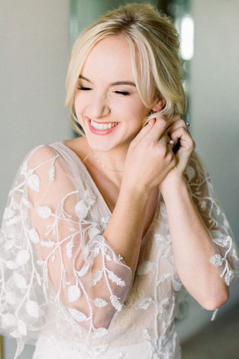 Sheer Embroidered Sleeves for an Emily Kotarski Bridal Gown for a Fall Leaf Wedding Shoot