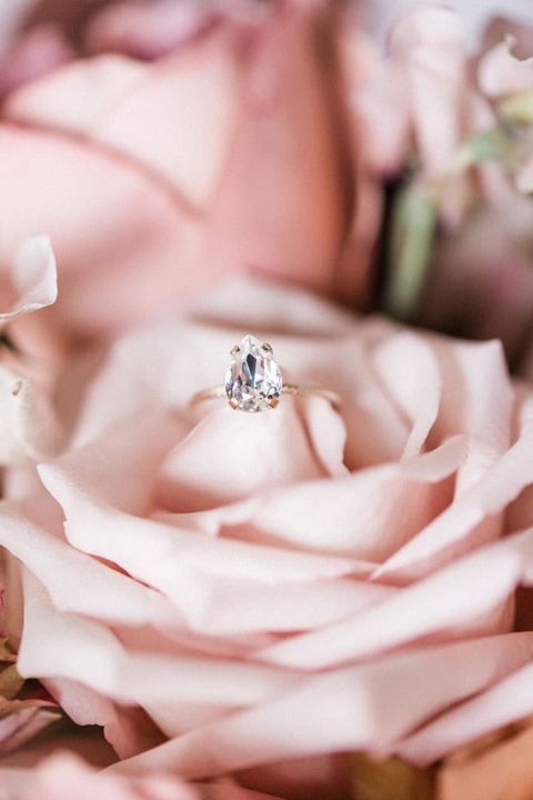 Simple Pear Shaped Engagement Ring in Yellow Gold