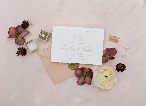 Peach and Burgundy Invitations for a Miami Elopement at Vizcaya Gardens