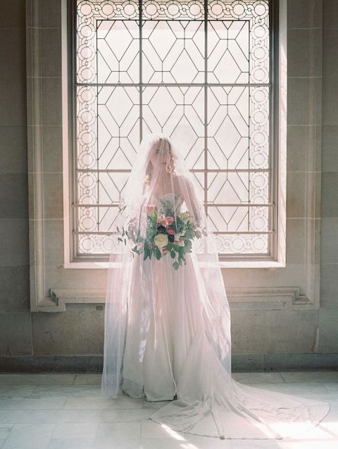 Ethereal Veil Portrait for an Essential City Hall Wedding Photo