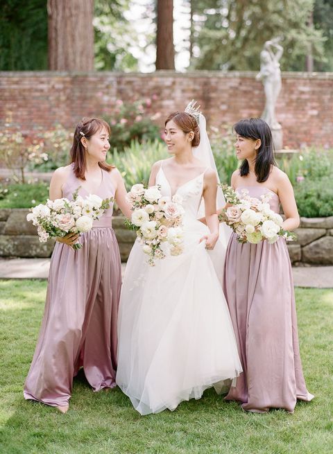 Mauve Bridesmaid Dresses and a Princess Dress for the Bride