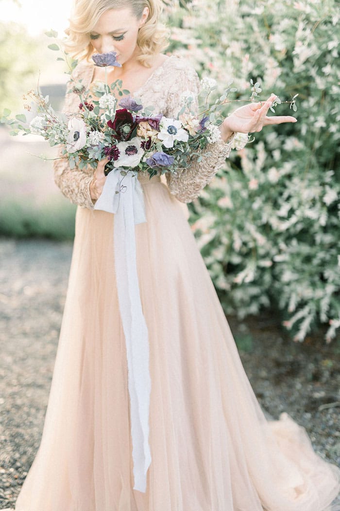 Peach Wedding Dress for a Love in Lavender Shoot - Hey Wedding Lady
