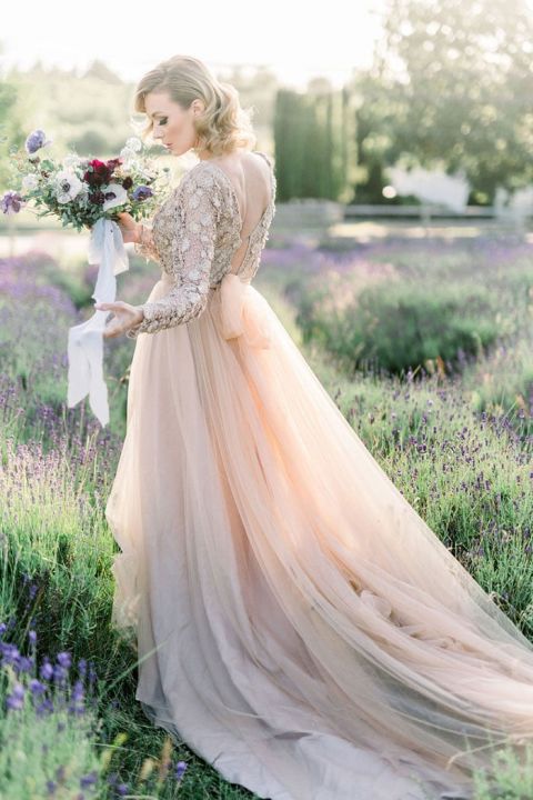 Peach Wedding Dress for a Love in Lavender Shoot - Hey Wedding Lady