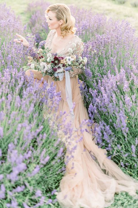 Peach and deals lavender bridesmaid dresses