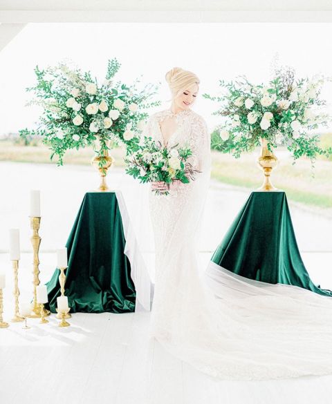 Glamorous Green and Gold Vintage Barn Wedding