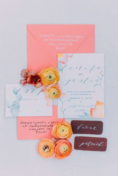 Blue, Plum Purple and Orange Cactus Garden Elopement Invitations