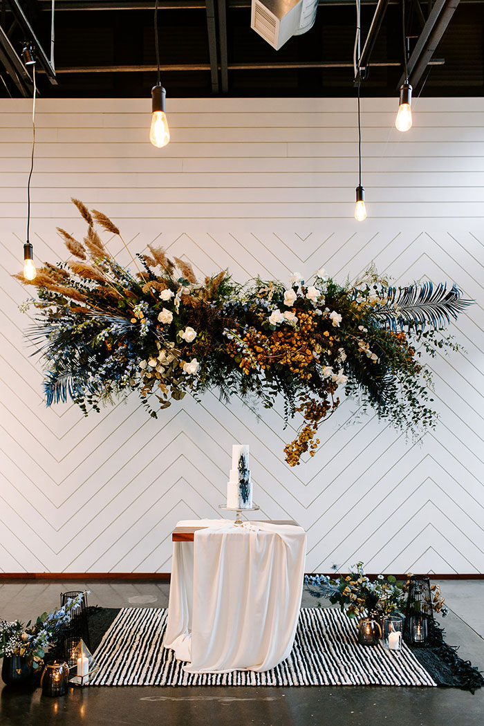 Hanging Flower Installations Elevate an Alternative Wedding Hey Wedding Lady