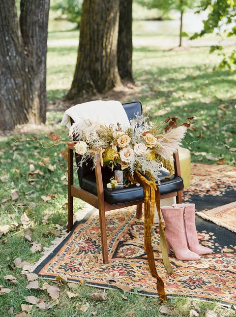 Boho Bridal Accessories with a Fall Wedding Bouquet