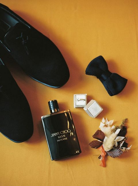 Black Groomsmen Accessories on a Amber Yellow Backdrop