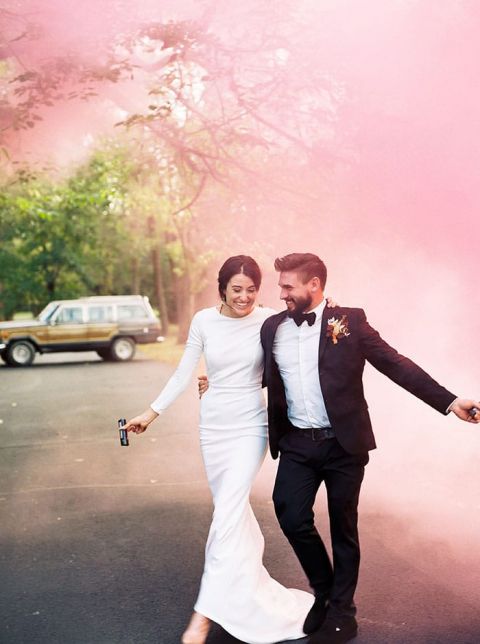 Smoke Bomb Wedding Send Off for a Colorful Finale