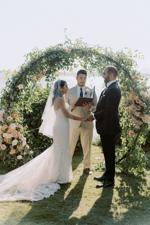 Greenery and Flower Arch at a Ballard Wedding Venue with Ceremony Views over Puget Sound