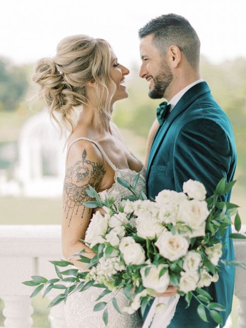 Airy White and Green Velvet Wedding Ideas