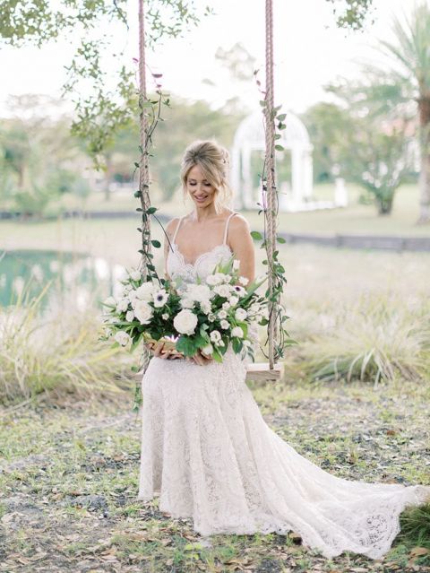 Bride on a Flower Swing for Fairy Tale Vibes