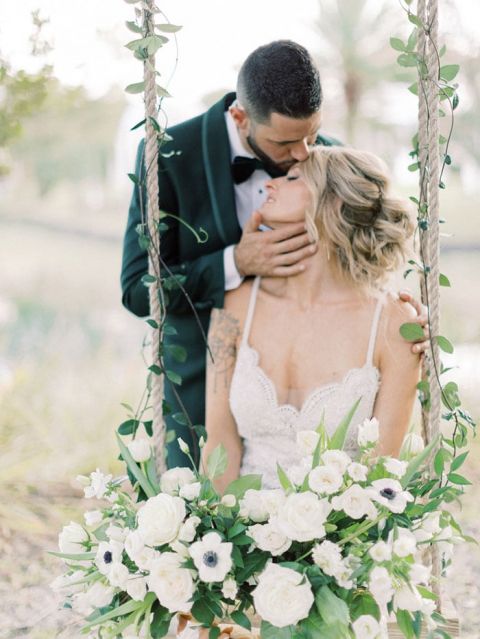 Bride on a Flower Swing for Fairy Tale Vibes