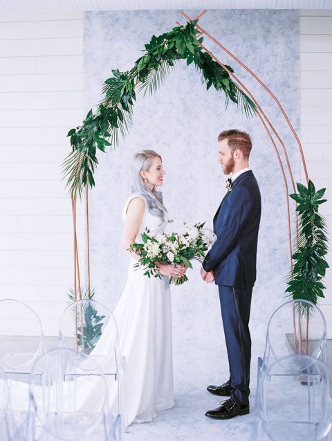Modern Marble and Copper Wedding Ceremony Arch