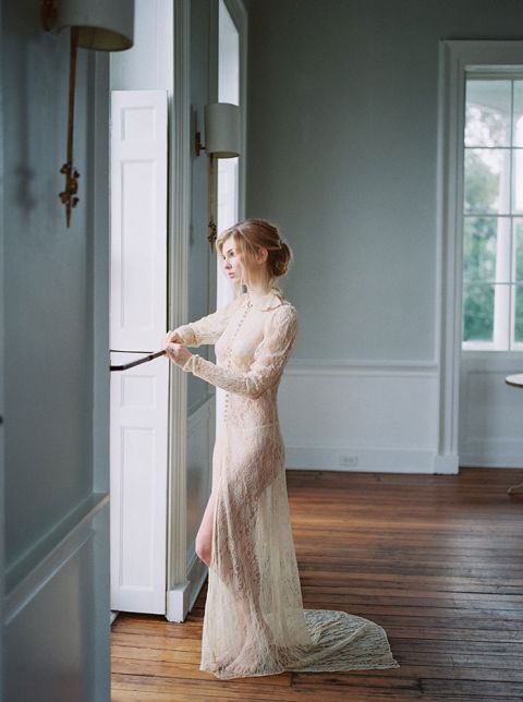 Bride in a Vintage Lace Getting Ready Robe