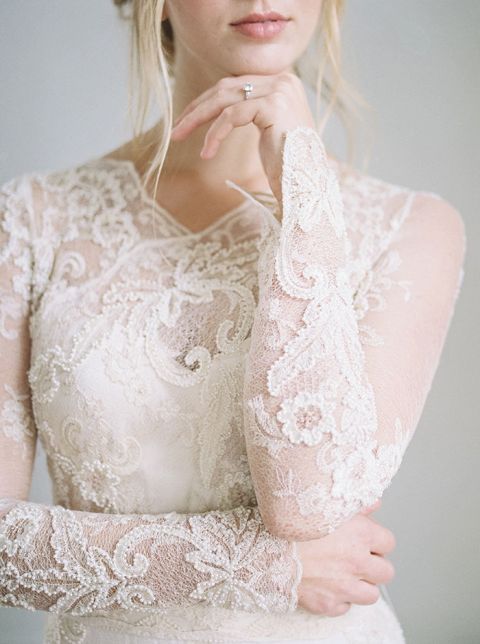 High Neckline and Long Sleeves for a Vintage Lace Wedding Dress