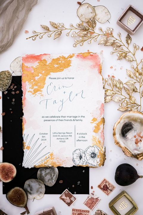 Black, Gold, and Fig Invitation Suite for a Cozy Micro Wedding