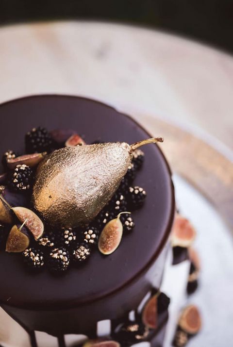 Fig and Black Berry Chocolate Drizzle Cake with Gold Leaf