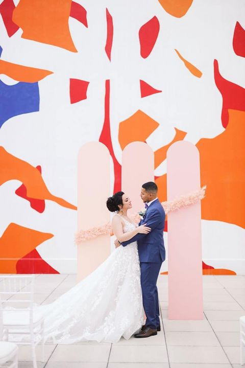 Colorful Miami Vibes for a Modern Art Wedding Backdrop