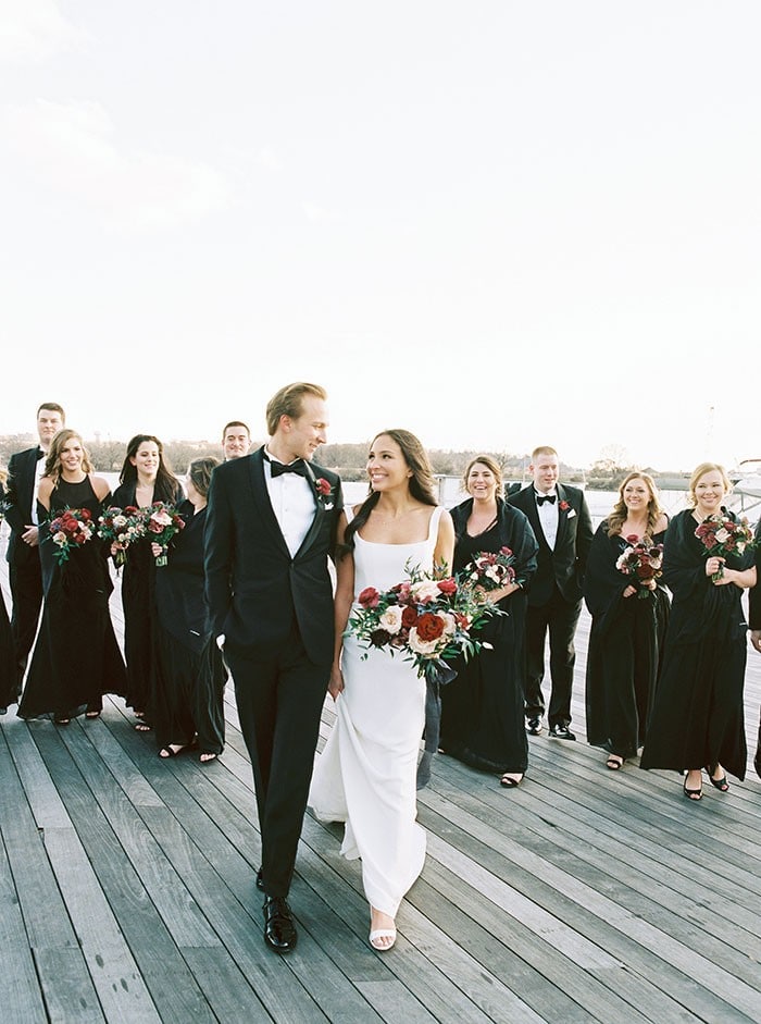 Burgundy white shop and black wedding