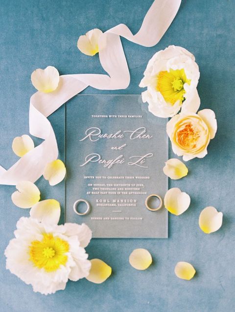 Acrylic and White Ink Lettering Wedding Invitations