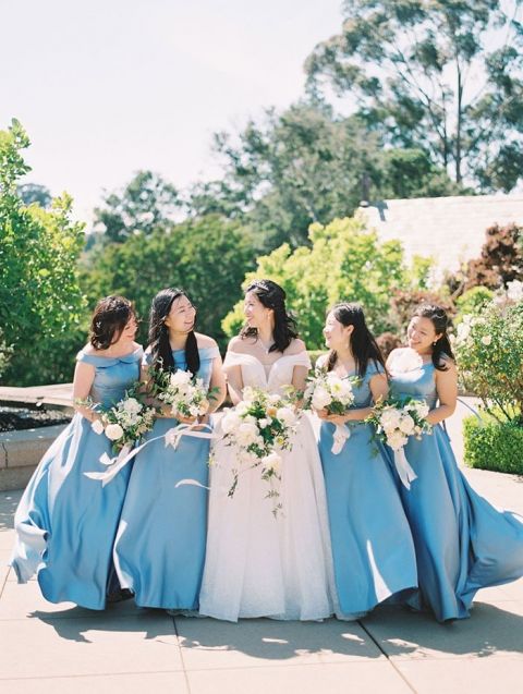 Princess Style Bride with Dusty Blue Bridesmaid Dresses
