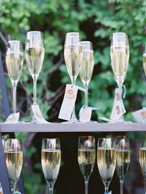 Champagne Flute Seating Chart with Wax Seal Bookmarks as Favors