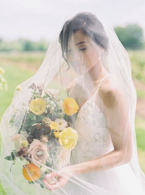 Ethereal Bridal Photos with a Long Veil and Fine Art Film Tones