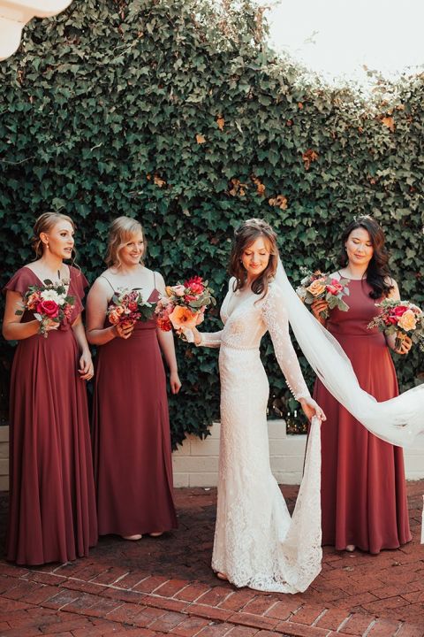 Cinnamon Rose Bridesmaid Dresses for a Fall At Home Wedding