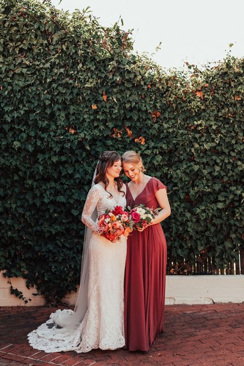 Cinnamon Rose Bridesmaid Dresses for a Fall At Home Wedding