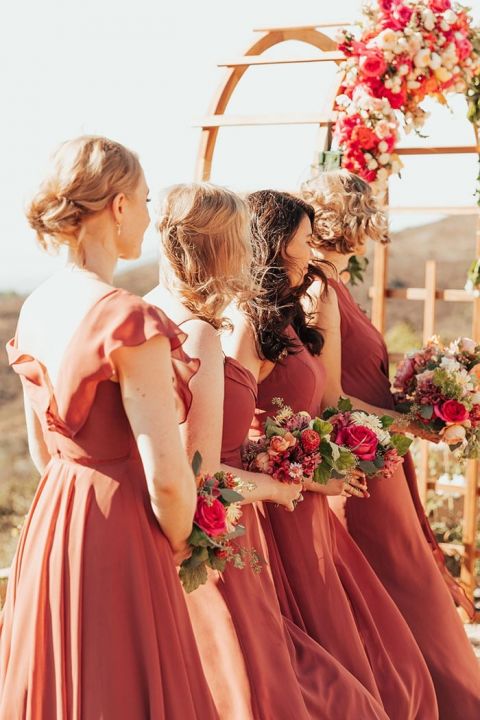 Cinnamon Rose Bridesmaid Dresses for a Fall At Home Wedding