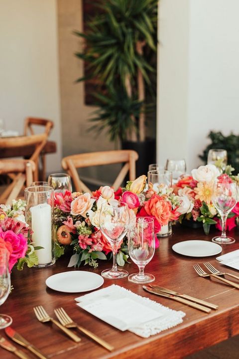 Gold and Coral Colorful Spanish Hacienda Wedding Decor