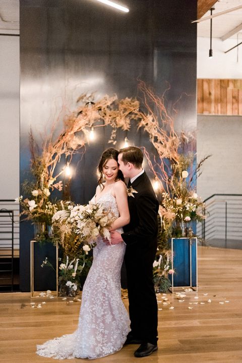 Winter Foliage Arrangements and Moody Light for a Loft Elopement