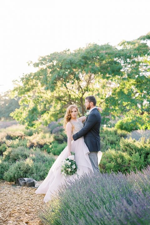 Vintage Flower Field Elopement Photos with a Purple Wedding Dress