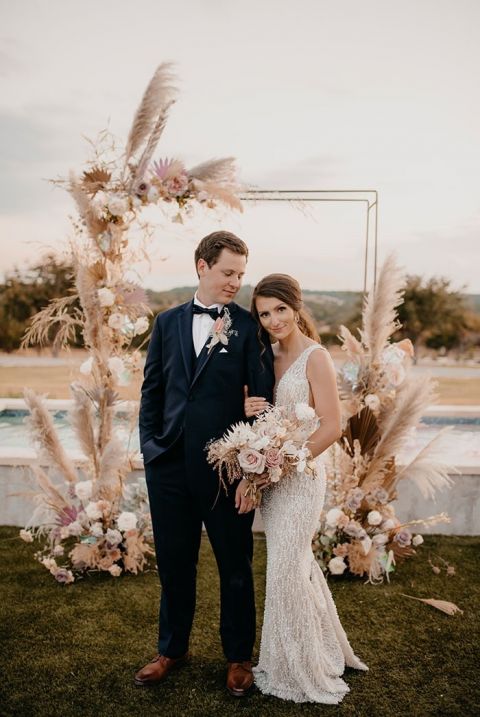 Rustic Wedding Decor and Pampas Grass Installation At Barn Wedding