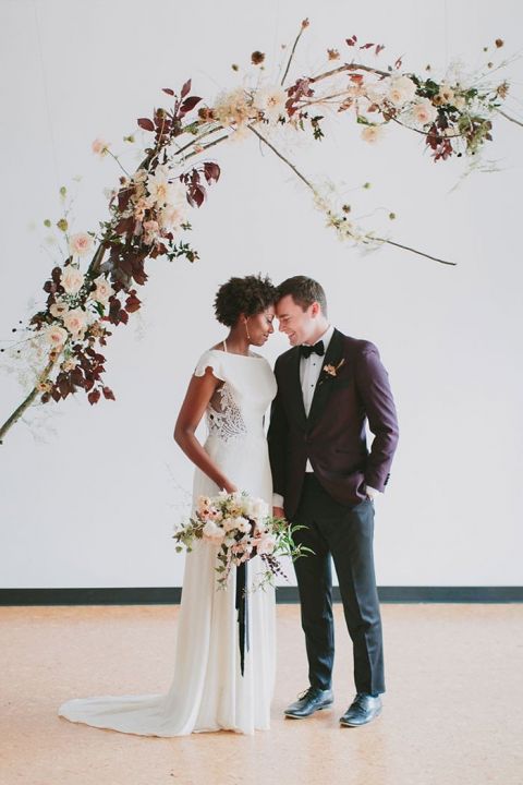 Modern Botanical Hanging Flower Ceremony Arch