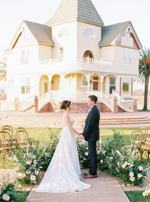 Winery Wedding Ceremony in the Round with a Greenery Altar