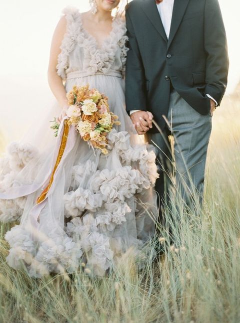 Sunset Elopement Photo Session with a Ruffled Gray Dress