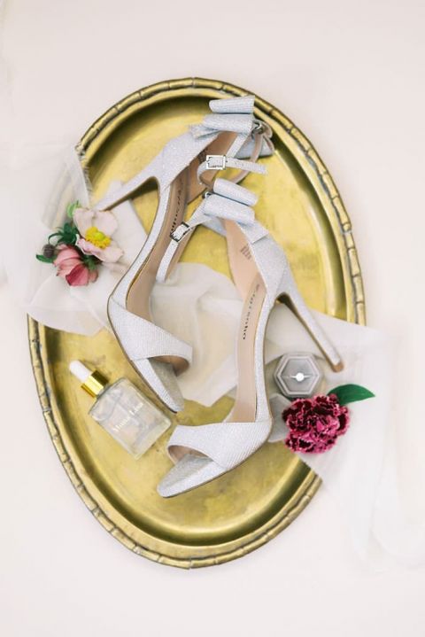 Brie's Shoe's Flatlay with a Vintage Gold Tray