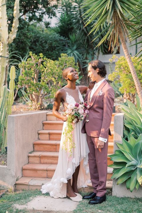 Unique Bridal Style for a Downtown Elopement in a Hidden Garden