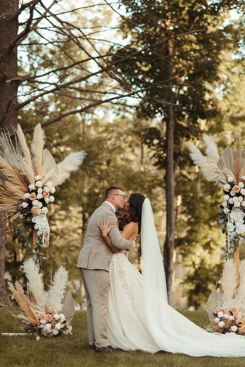 Boho Micro Wedding on a Private Estate with Dried Flower Arrangements the Bride Made Ahead of Time