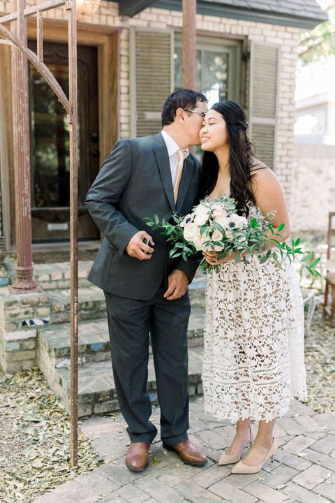 This couple rocked their Courthouse Wedding Outfits at a Vintage Greenhouse  Instead - Hey Wedding Lady