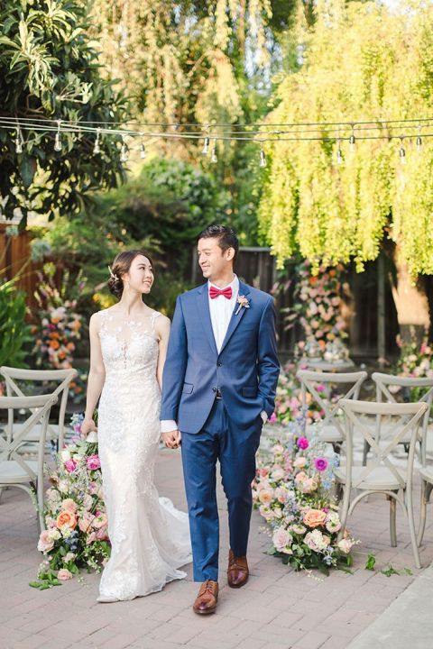 Fairy Tale Wedding Flowers for a Backyard Ceremony with a Koi Pond Theme