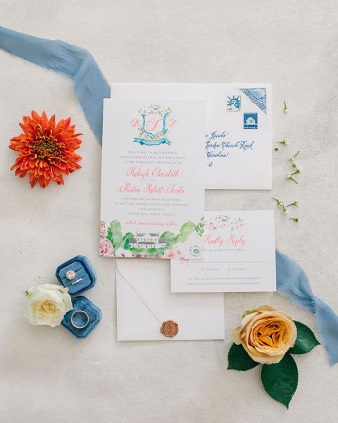 French Blue and Rust Fall Wedding Colors for a Historic Inn Wedding in Chapel Hill