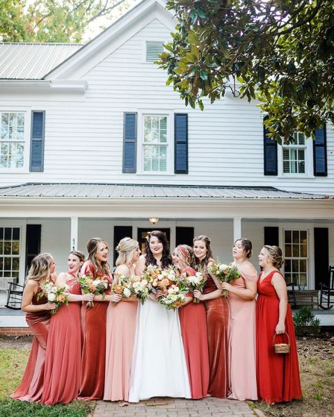 Velvet Bridesmaid Dress Colors for a Fall Wedding with Mixed Styles
