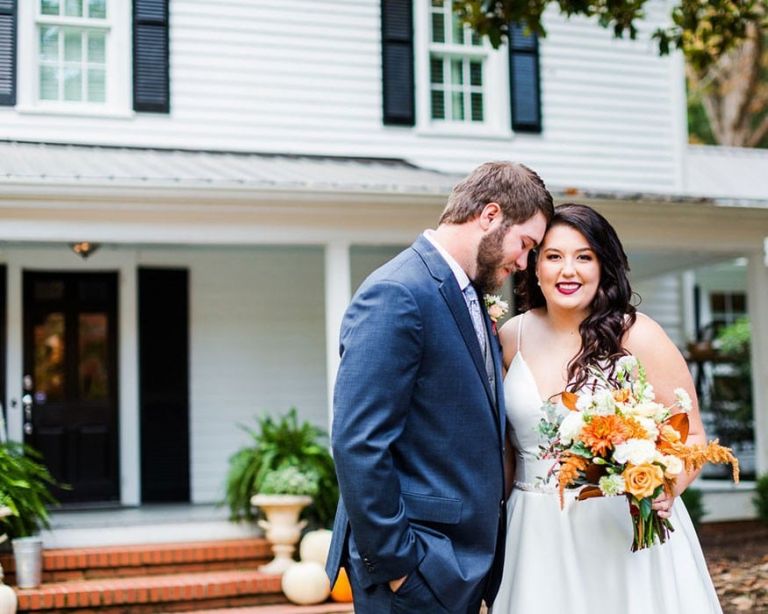Romantic First Look for a Vintage Fall Wedding in Chapel Hill