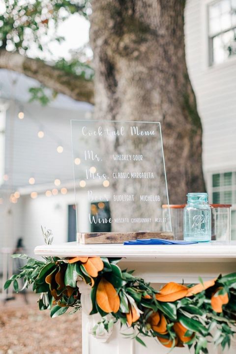 Vintage Outdoor Bar with Magnolia Leaf Garlands